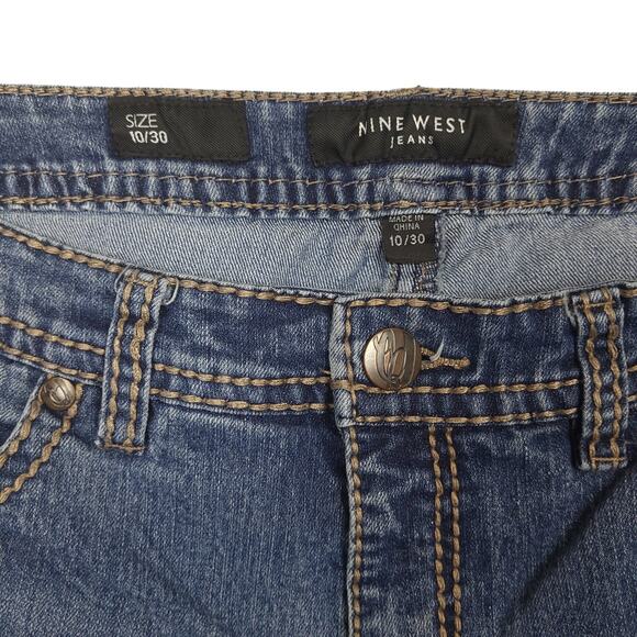 Nine West Jeans Women's Jeans Sz 10 Straight Leg Rhinestone Pockets Blue - Picture 6 of 12